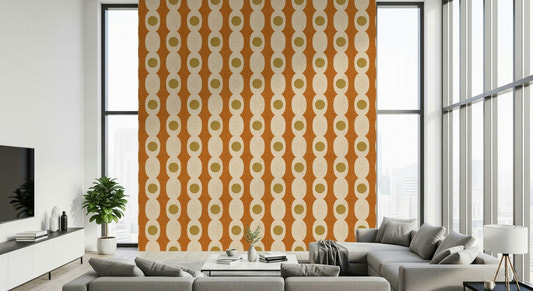 Bold orange Mid-Century Modern Motif Wallpaper⁠ pattern