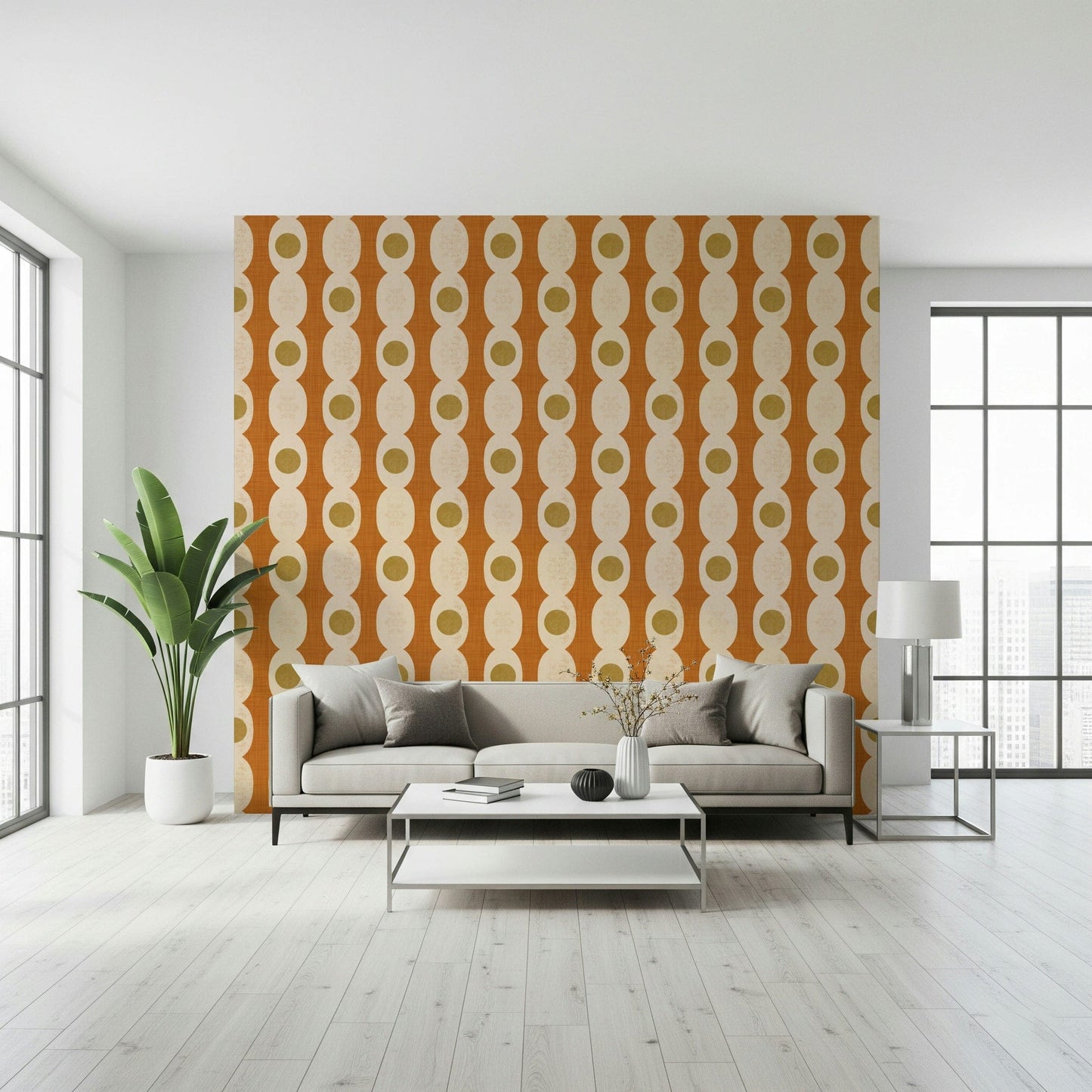 Mustard circle Mid-Century Modern Motif Wallpaper⁠ art