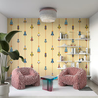 The room's lighting highlights the playful feel of the pattern.

