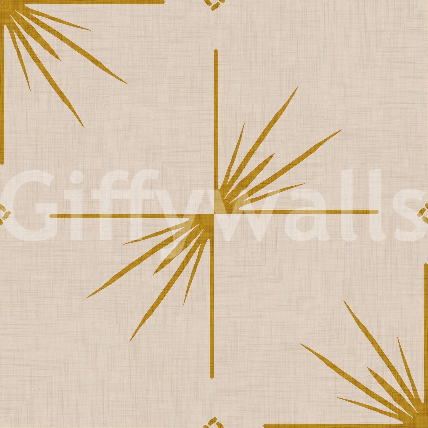 Mustard Cream Wallpaper with mid-century burst lines and cross layout styling
