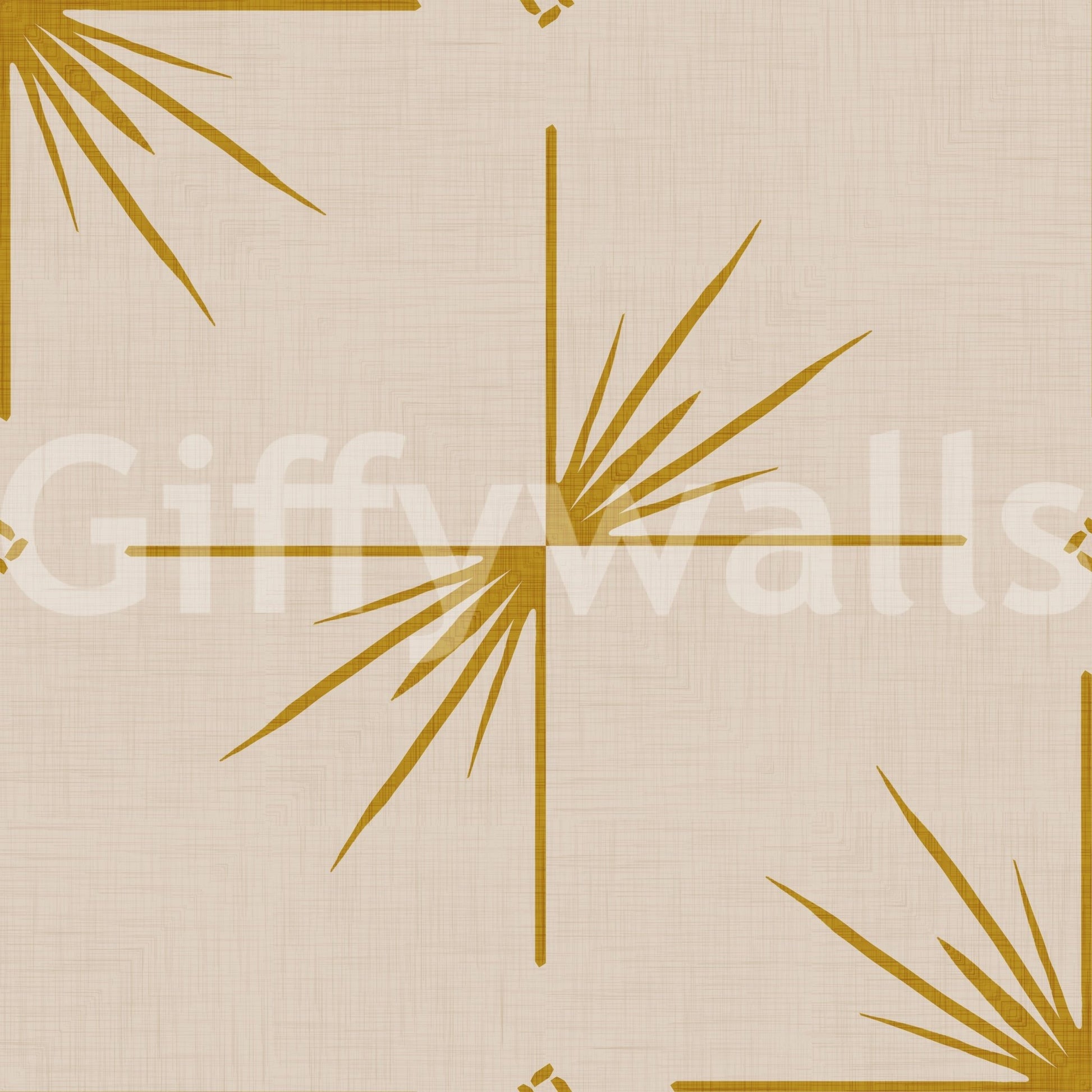 Mustard Cream Wallpaper with mid-century burst lines and cross layout styling