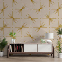 Cream wallpaper with Starburst Cross motif and warm mustard geometric accents