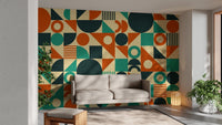 Orange & Green Mid Century Wallpaper Murals - Giffywalls