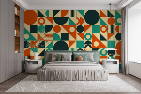 Orange & Green Mid Century Wallpaper Murals - Giffywalls B027