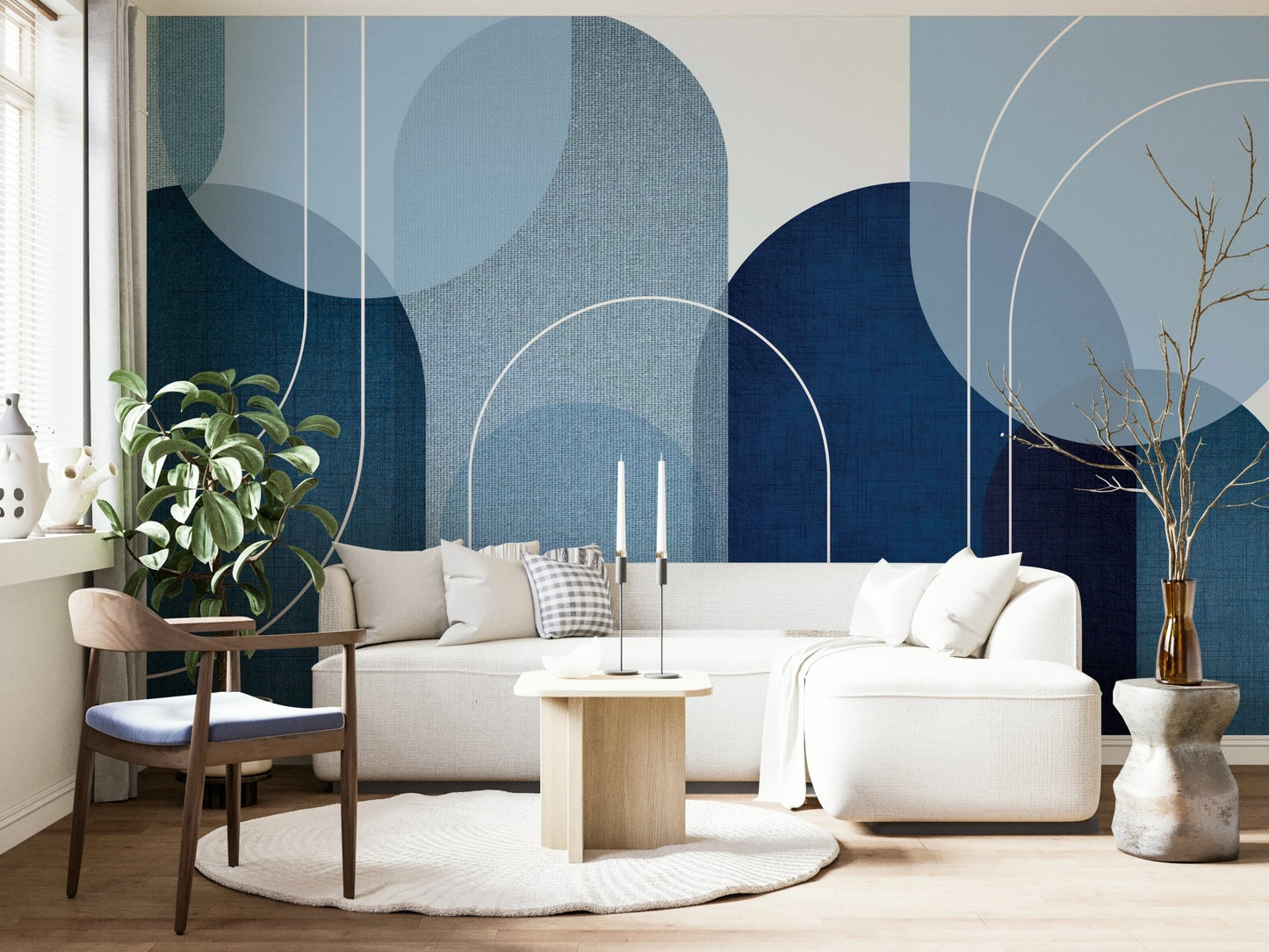Blue Mid Century Mural for a Calming Home Decor

