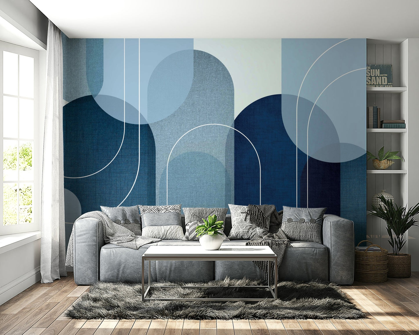 Mid Century Inspired Serene Blues Mural for Walls

