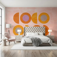 Pink textured backdrop supports this bold retro wall mural design