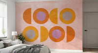 Bedroom Mid-Century Sunset Shapes Wall Mural with retro circles
