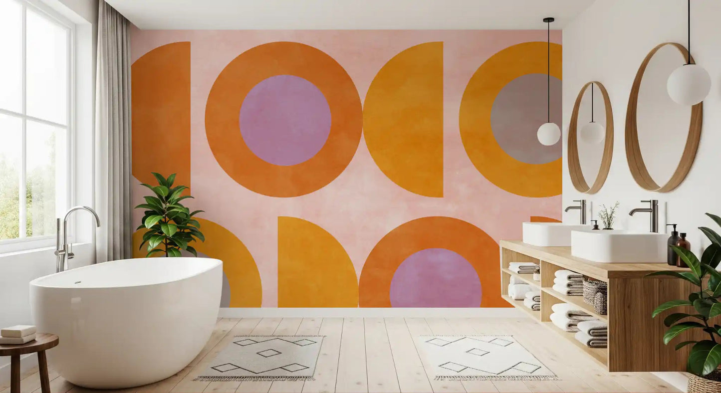 Clean half-moon geometry gives this mid-century mural a crisp look