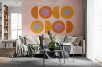 Orange circular forms define Mid-Century Sunset Shapes Wall Mural