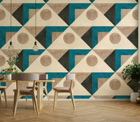 Deep teal Mid Century wallpaper for modern living rooms

