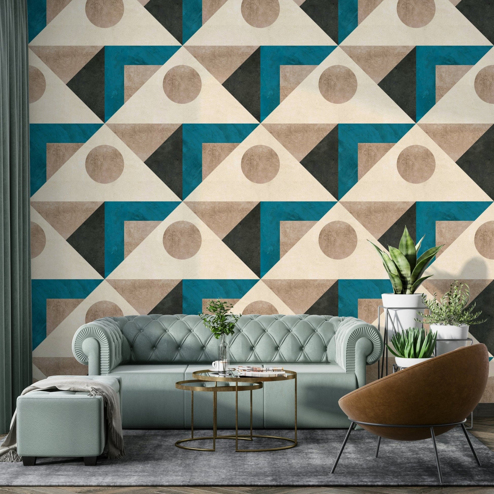 Rich teal and retro design wallpaper for bedrooms

