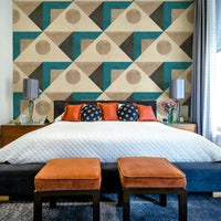 Timeless Mid Century Teal wallpaper for living rooms

