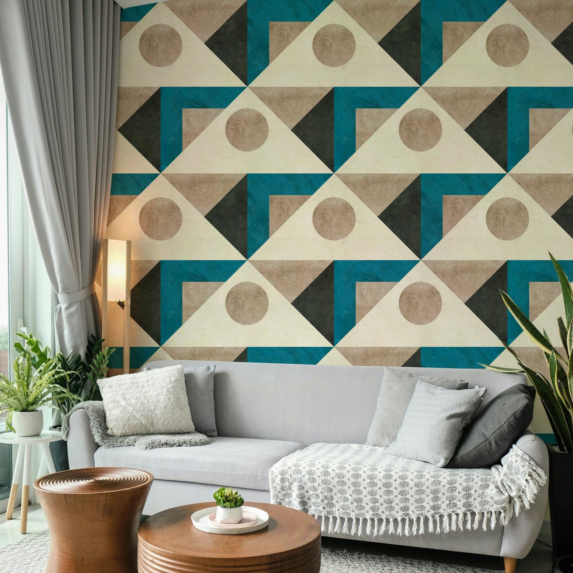Mid Century Teal wallpaper with geometric patterns for walls

