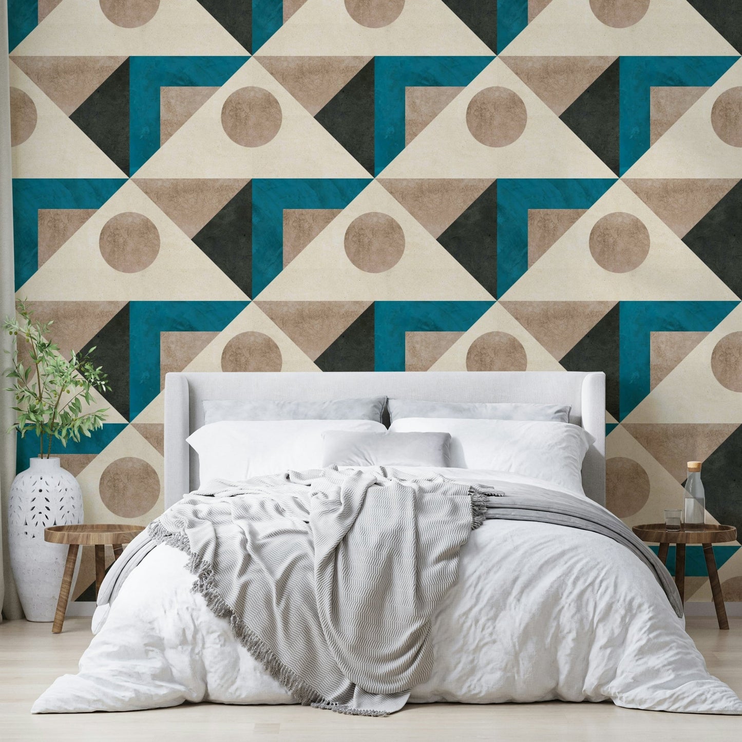 Elegant deep teal wallpaper for mid-century modern spaces

