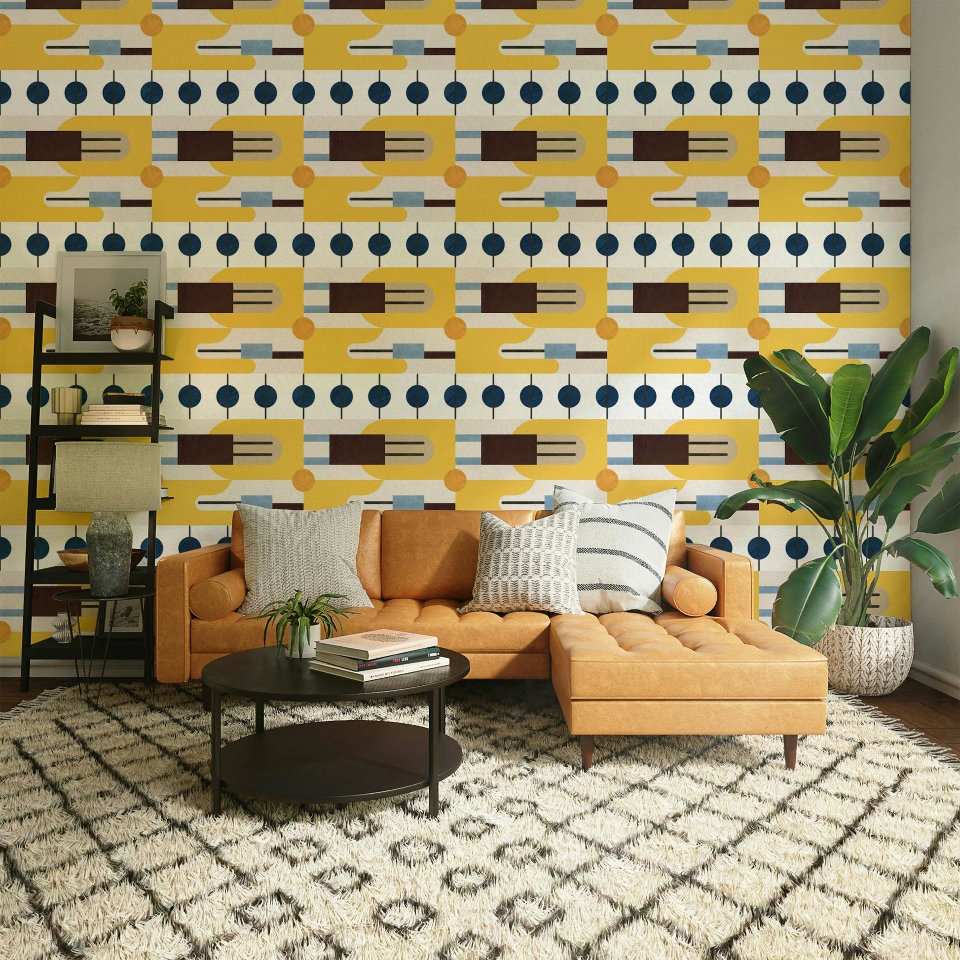 Geometric print on Mid Century Wallpaper in vintage tones

