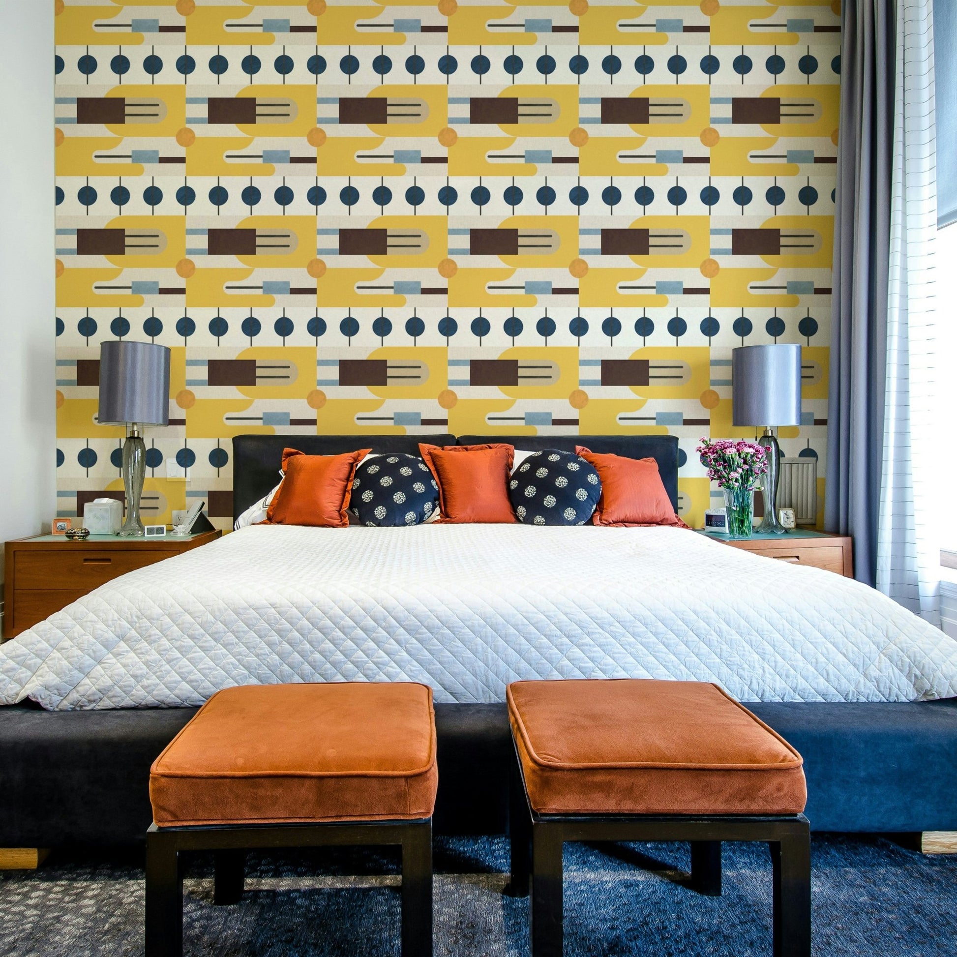 Mid Century Wallpaper in natural light highlighting symmetry

