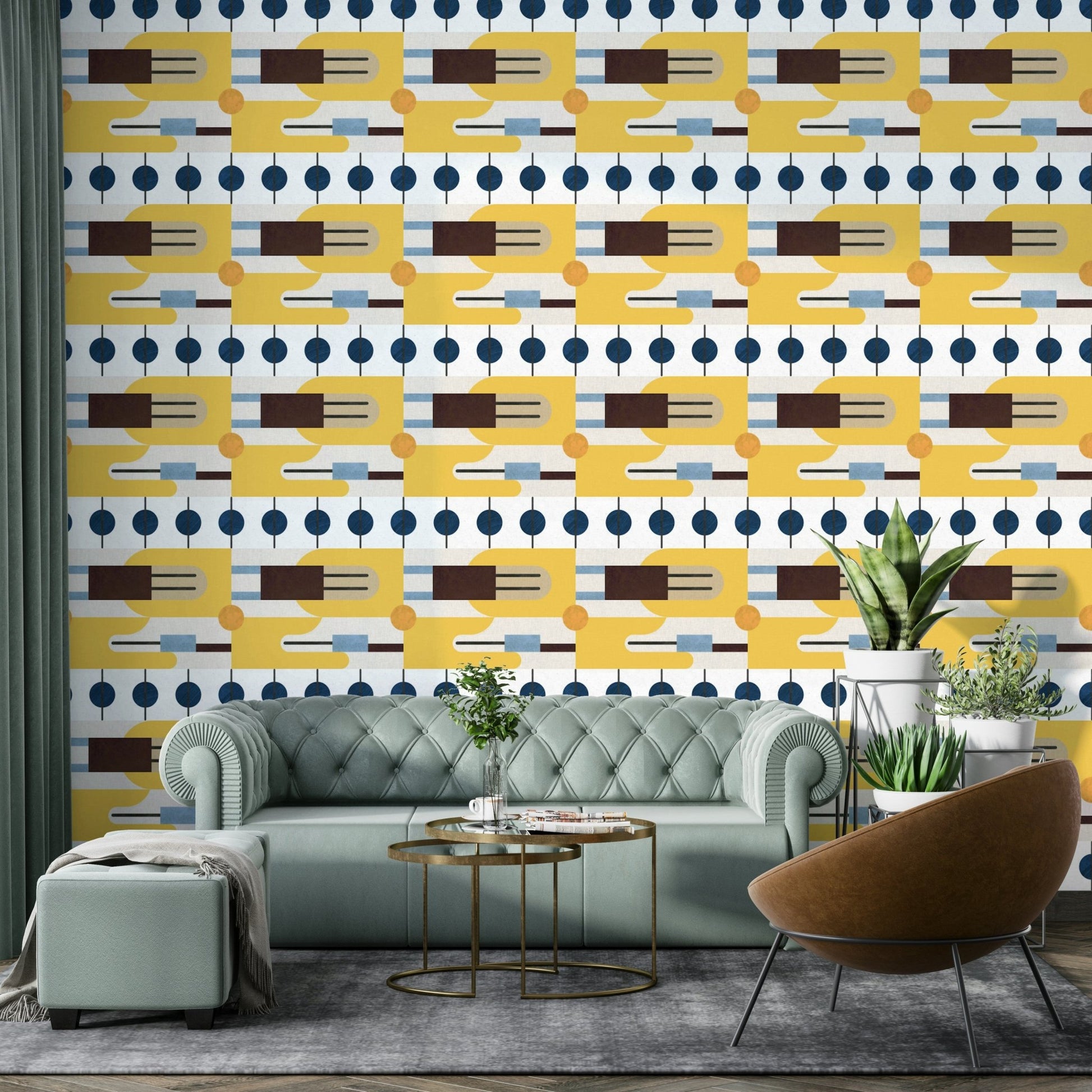 Muted color geometric design on Mid Century Wallpaper

