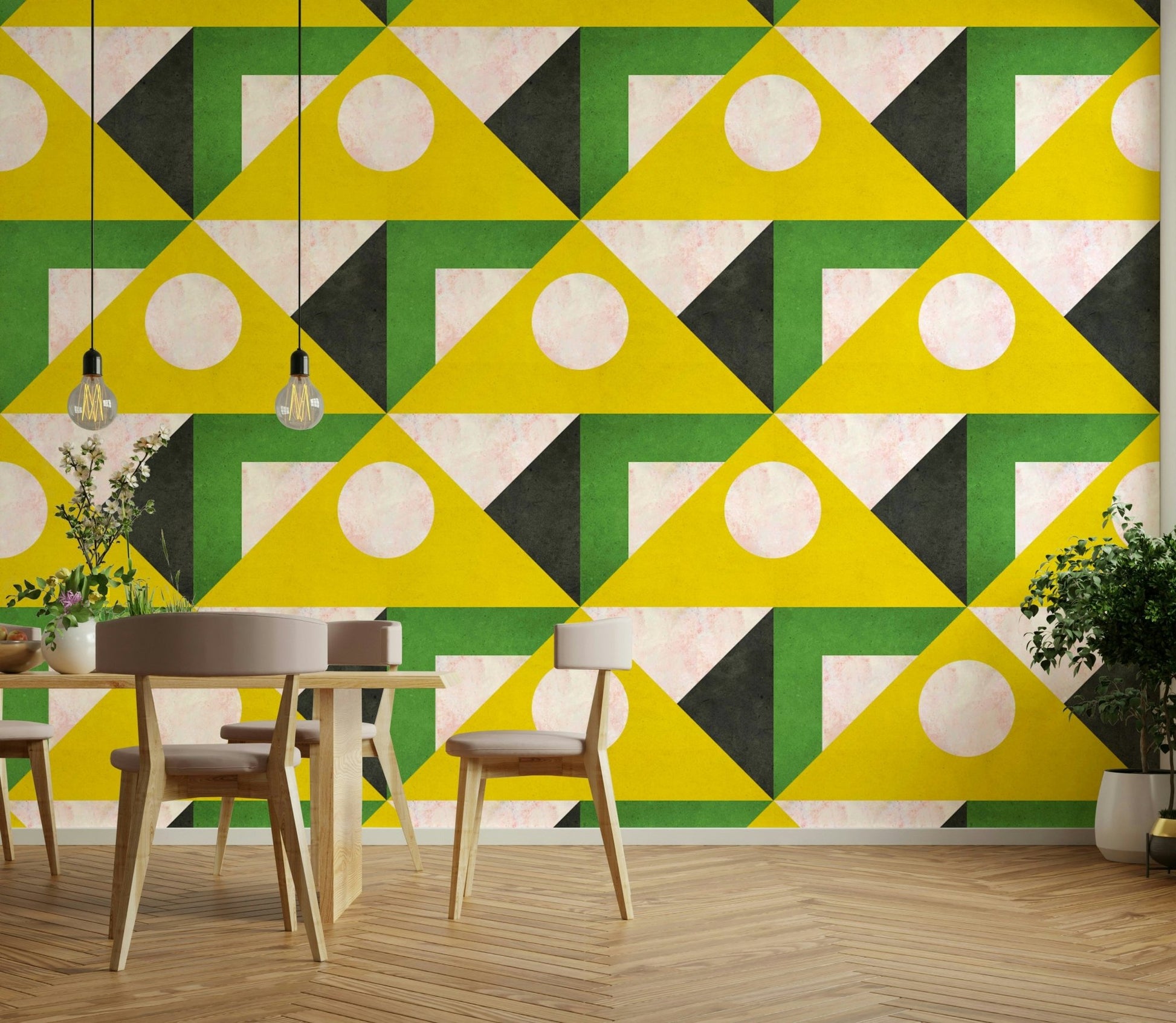 Retro-inspired Mid Century Yellow wallpaper for home offices

