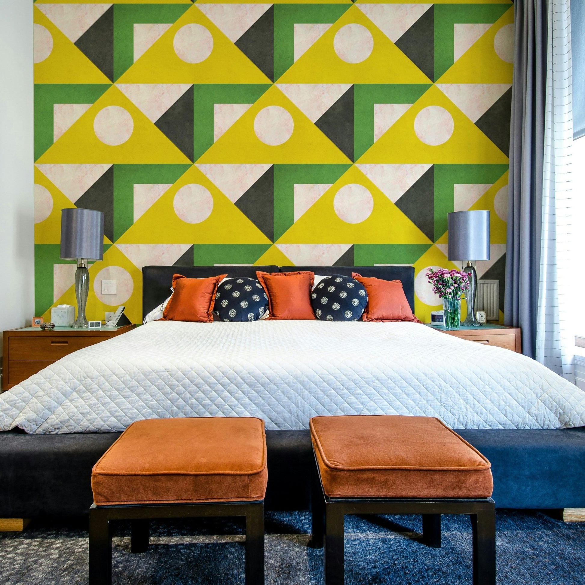 Dynamic Mid Century Yellow wallpaper for contemporary interiors

