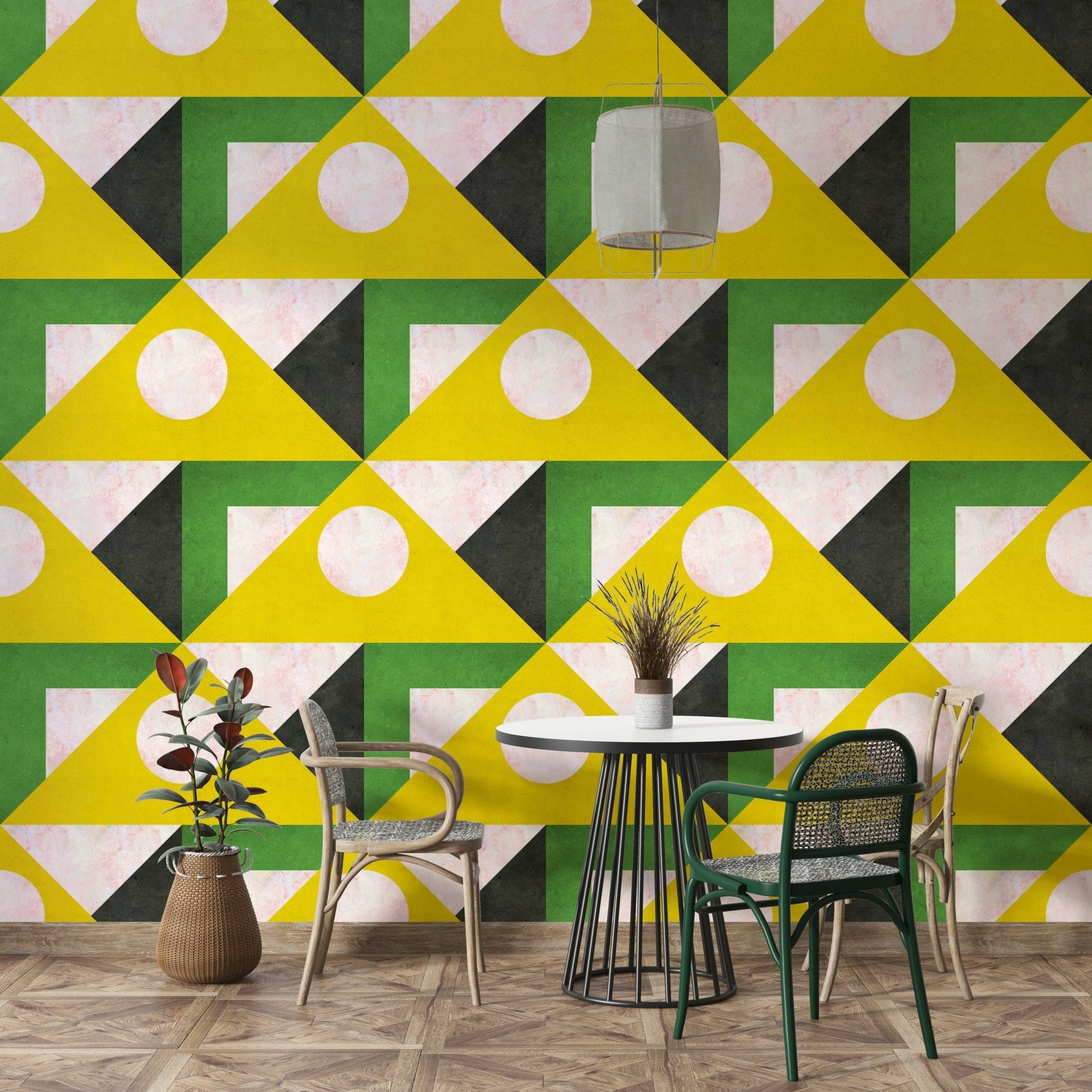 Peel-and-stick Mid Century Yellow wallpaper for easy decor

