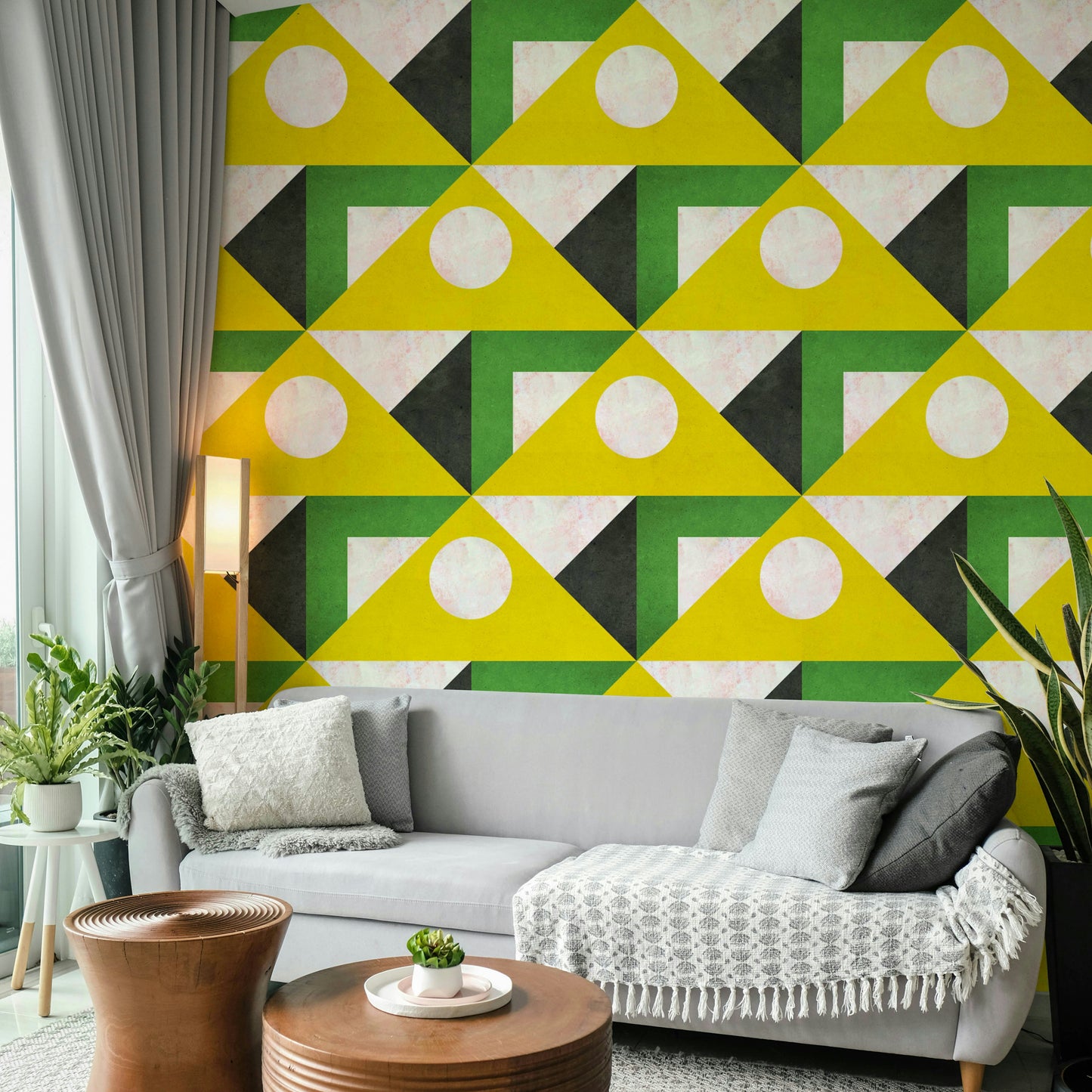 Warm yellow Mid Century wallpaper for modern spaces

