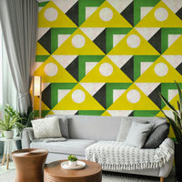 Warm yellow Mid Century wallpaper for modern spaces

