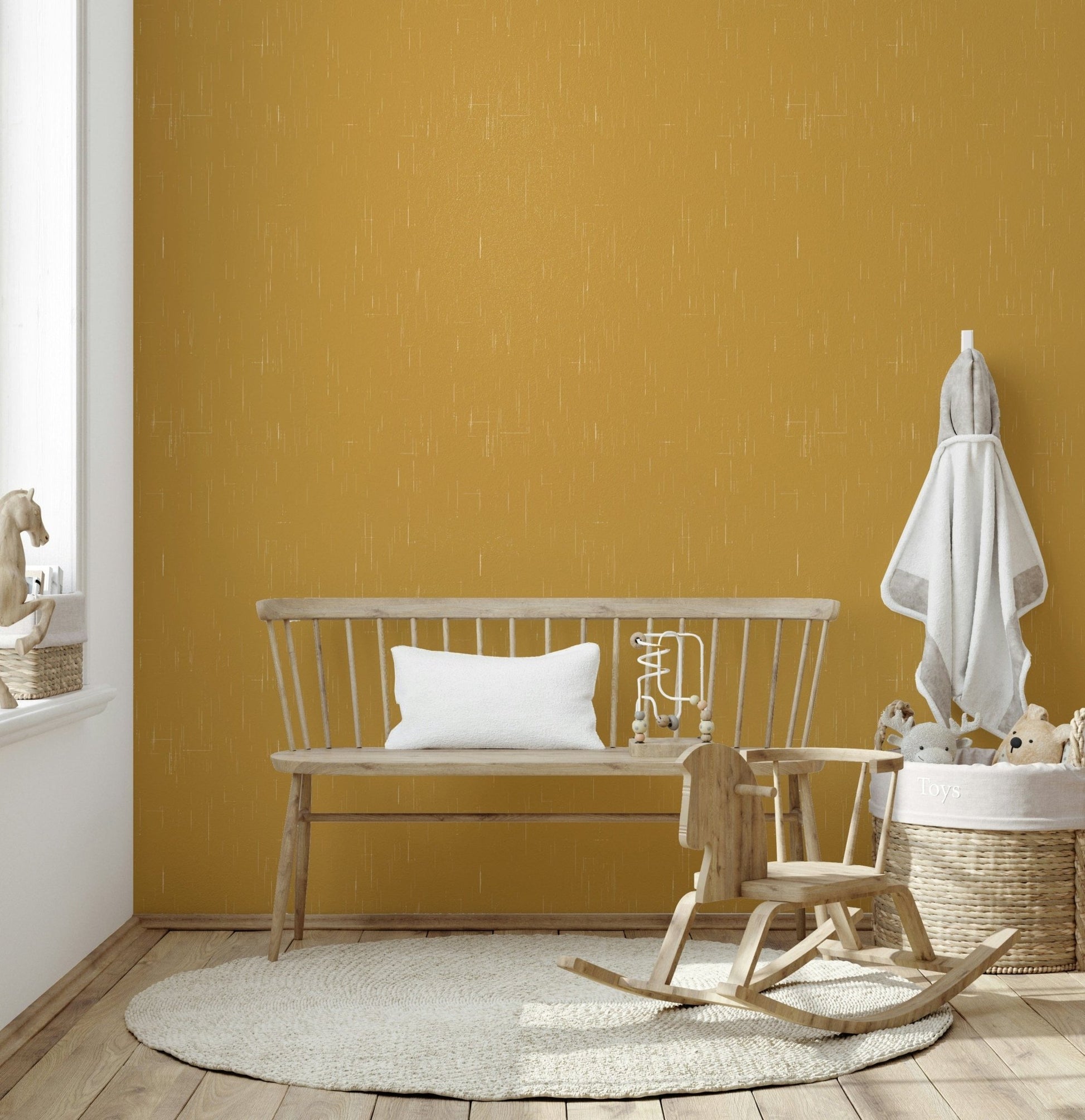 Mustard Linen mural, elegant texture effect, vintage home decor.
