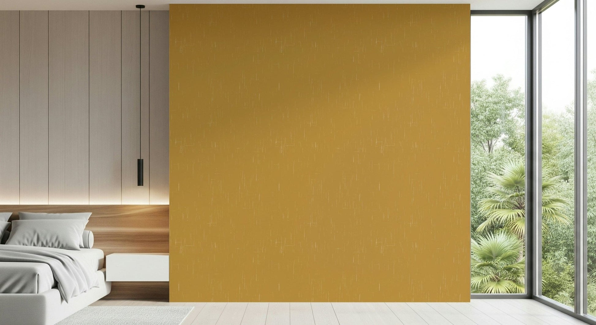 Mustard Linen Texture mural, stylish gold backdrop, subtle lines.