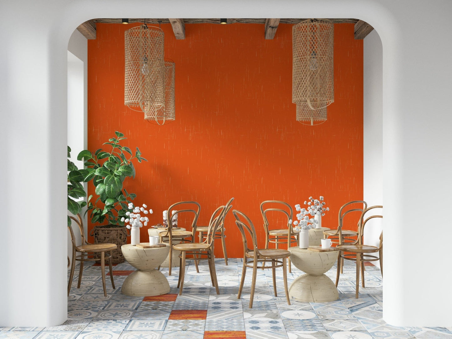 Wall covering Linen Texture Orange mural bright color.