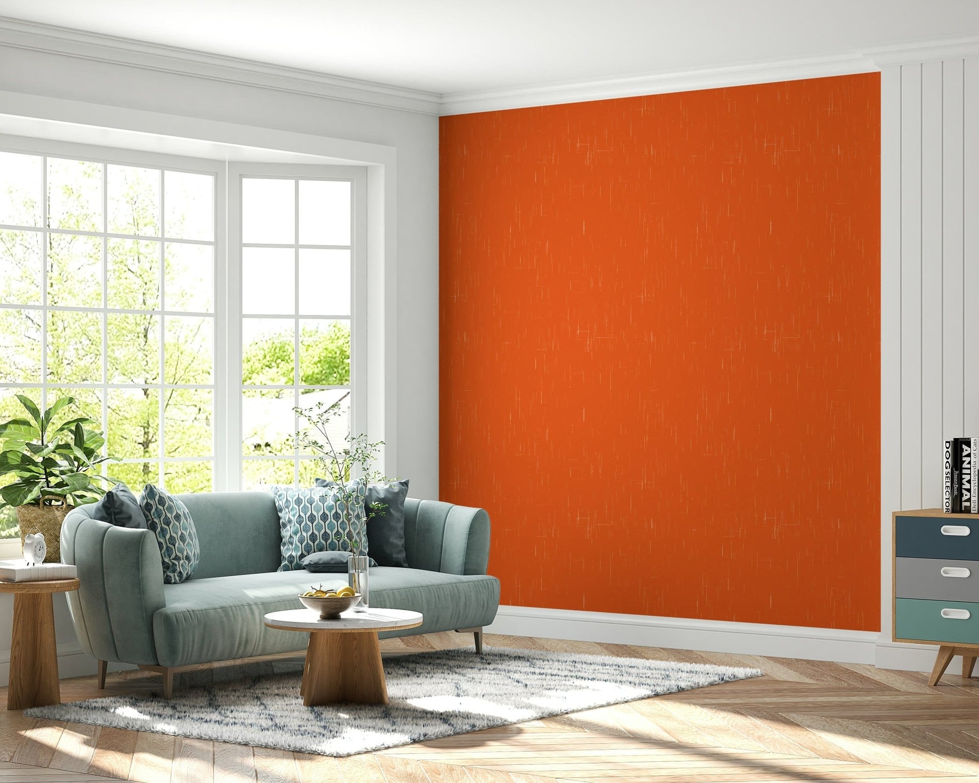 Warm Orange Mid Mod Atomic wallpaper chic finish.