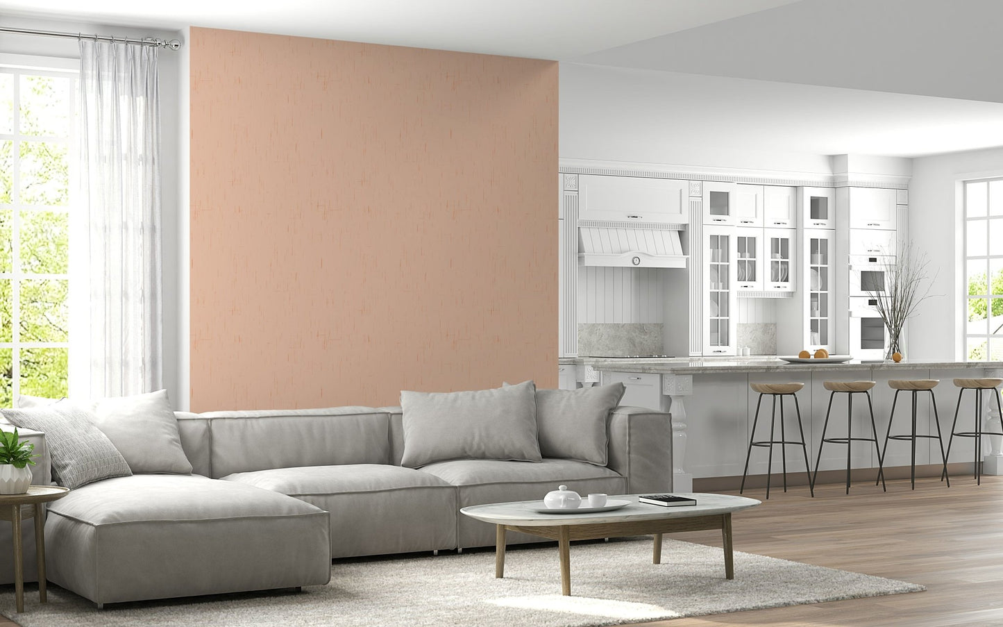 Wall covering Linen Texture Pink mural airy home design.