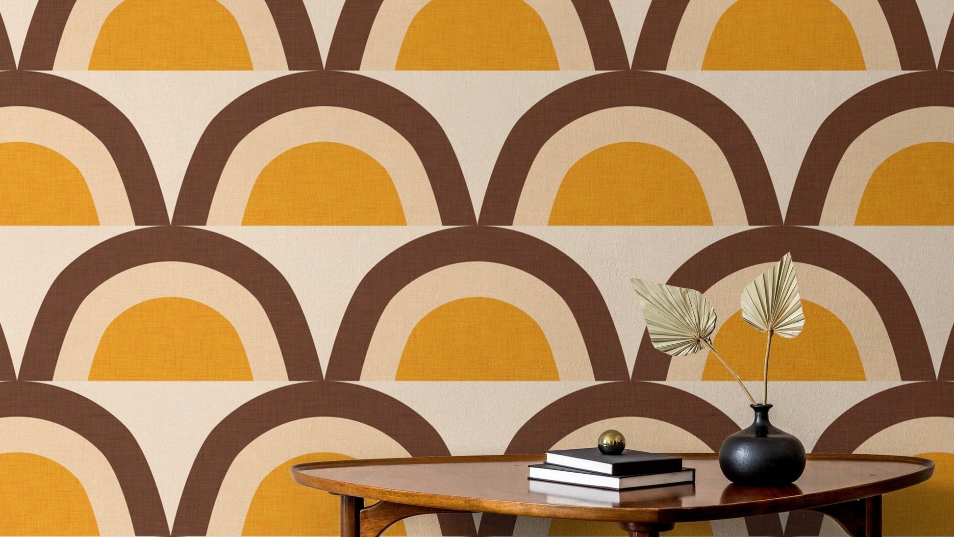 Retro-inspired beige mid-century wallpaper mural
