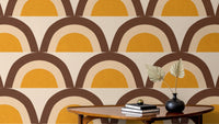 Retro-inspired beige mid-century wallpaper mural
