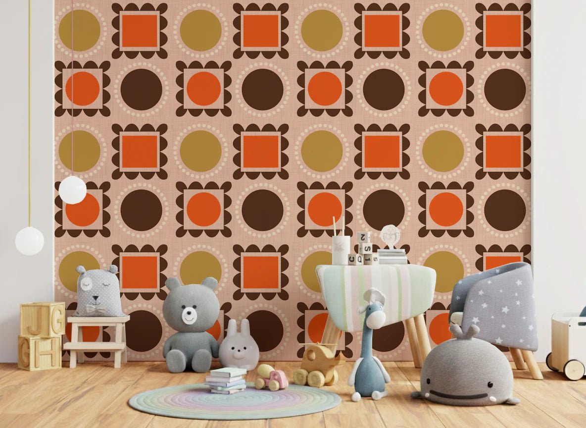 Kids room styled in Mid Mod Pictures Frames Pink Ocher Terracotta Wallpaper, GD8725