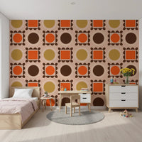 Bedroom featuring Mid Mod Pictures Frames Pink Ocher Terracotta Wallpaper, GD8725