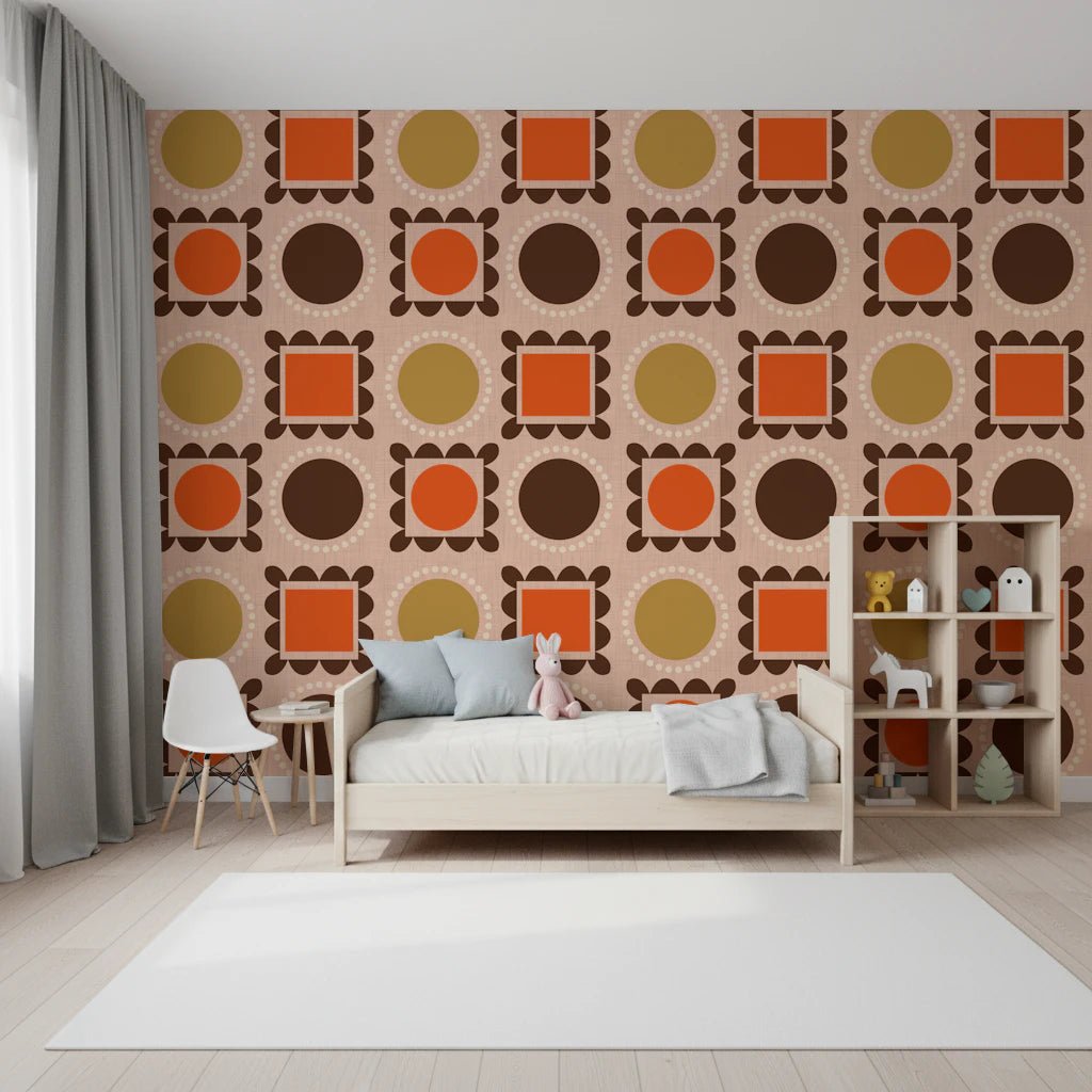 Mid Mod Pictures Frames wallpaper with bold circles and scalloped edging, GD8725