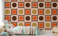 Structured retro wallpaper with square frames and soft pink woven-look base, GD8725