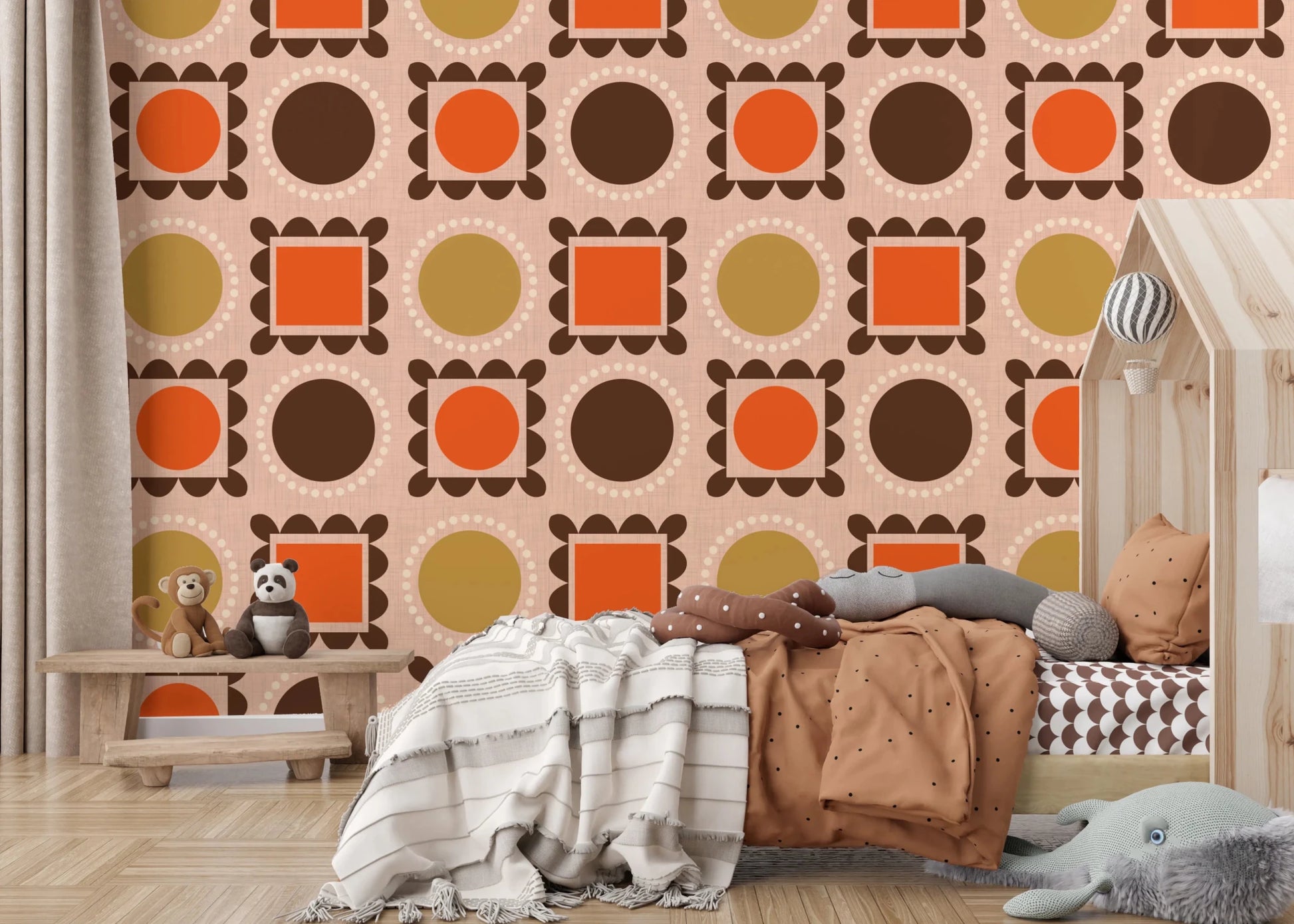 Children room with Mid Mod Pictures Frames Pink Ocher Terracotta Wallpaper, GD8725