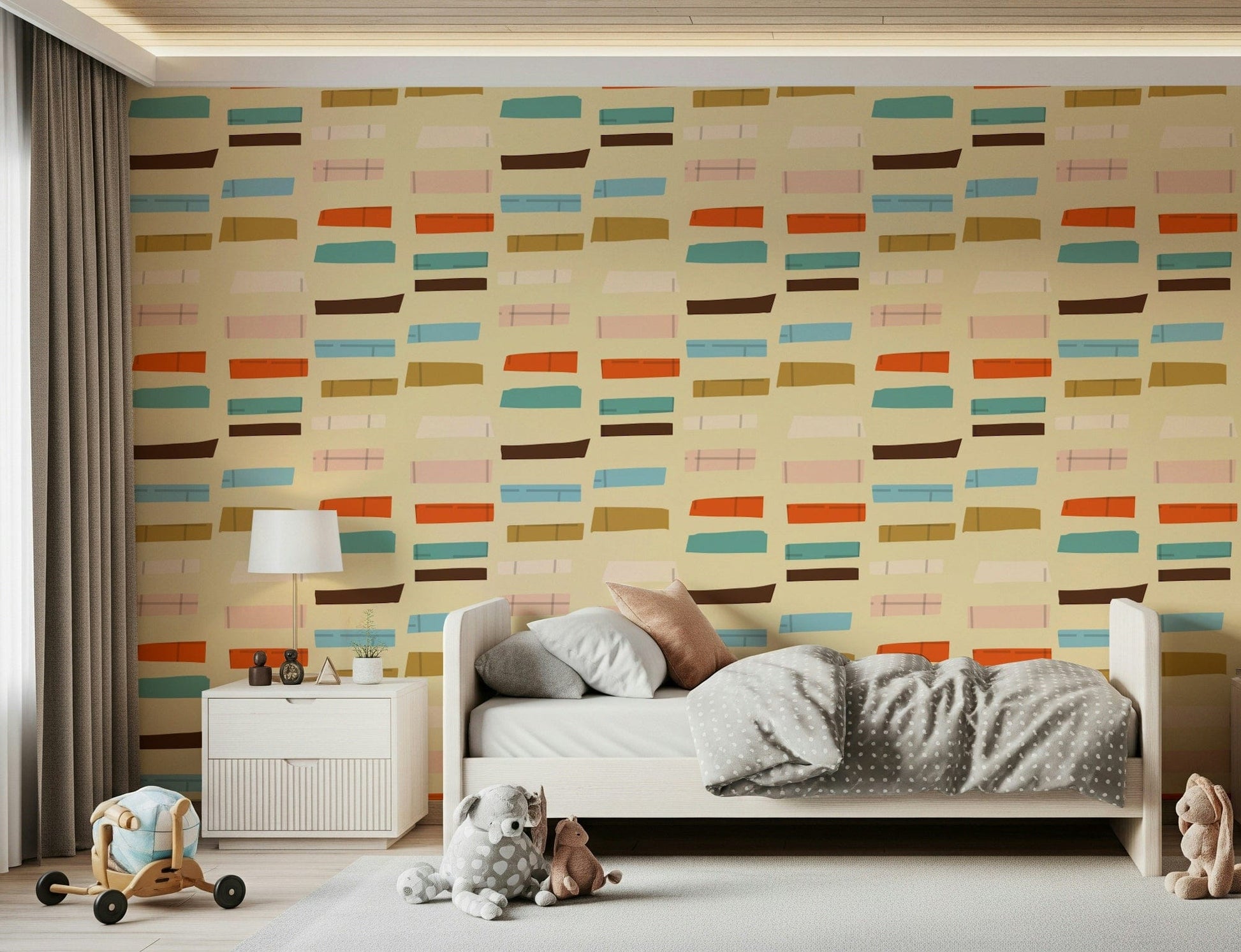 Earthy Blocks Beige mural inviting neutral base colorful blocks office.