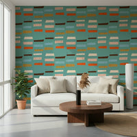 Stacked Blocks Blue wall mural retro orange brown blush interior aesthetic.