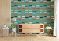 Mid Mod Blocks Blue wallpaper graphic elements fashionable kitchen backdrop.