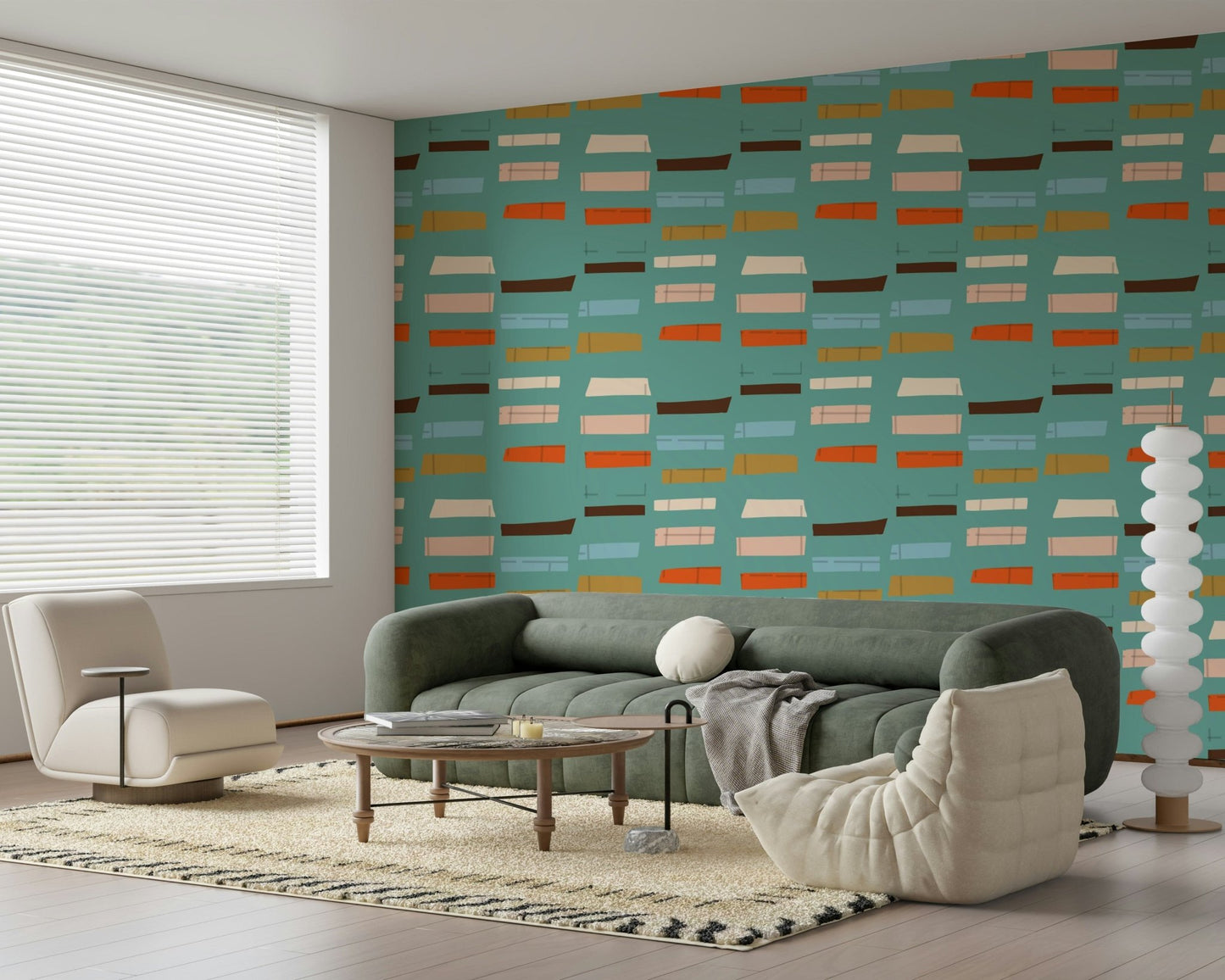 Playful Blocks Blue mural striking composition attractive nursery theme.