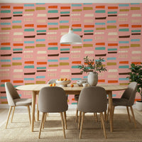 Mid Mod Stacked Blocks Pink geometric retro pattern wallpaper.