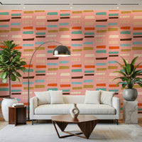 Designers' choice blocks pink wallpaper, striking art deco feel.