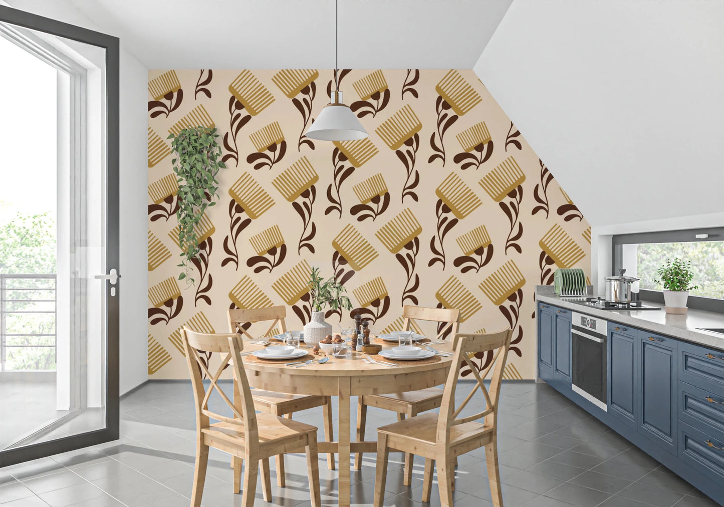 Retro surface design with Mid Mod comb shapes on a soft beige ground, GD8726