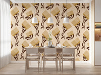 Warm neutral wallpaper with stylized stems and bold comb-inspired forms, GD8726