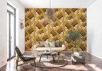 Hallway wall in Mid Mod Wildflower Comb Beige Ocher Wallpaper, GD8727