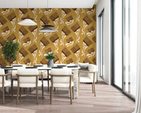 Dining area finished with Mid Mod Wildflower Comb Beige Ocher Wallpaper, GD8727