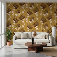 Home office using Mid Mod Wildflower Comb Beige Ocher Wallpaper, GD8727